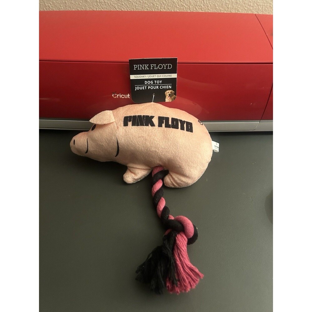 Pink Floyd Pig Shaped Dog Toy with Rope and Squeaker : NWT